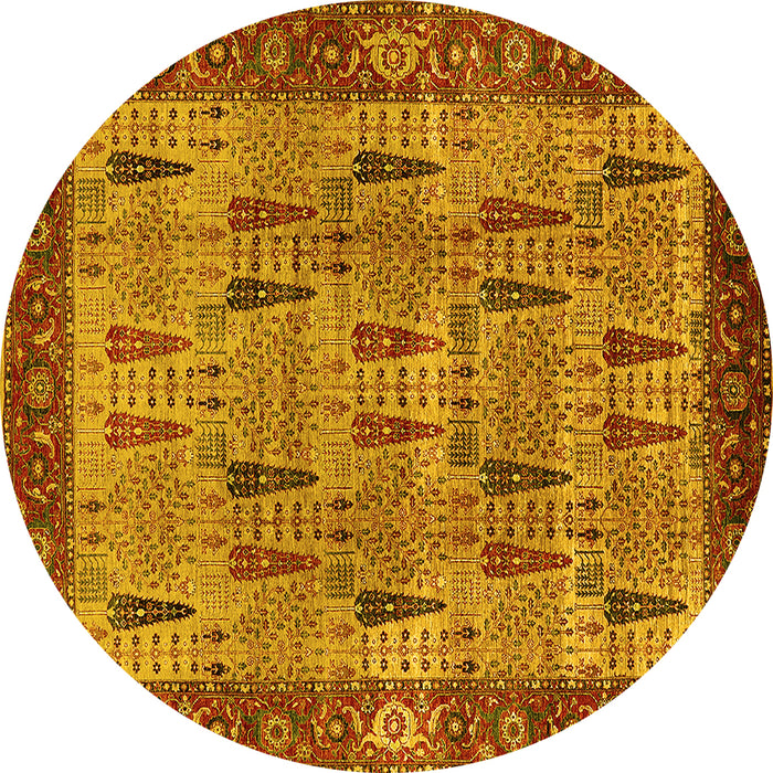 Round Machine Washable Oriental Yellow Industrial Rug, wshurb1204yw