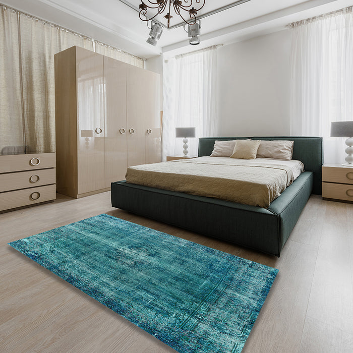Machine Washable Industrial Modern Teal Green Rug in a Bedroom, wshurb1205