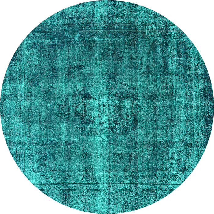 Round Machine Washable Oriental Turquoise Industrial Area Rugs, wshurb1205turq