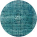 Round Mid-Century Modern Teal Green Oriental Rug, urb1205