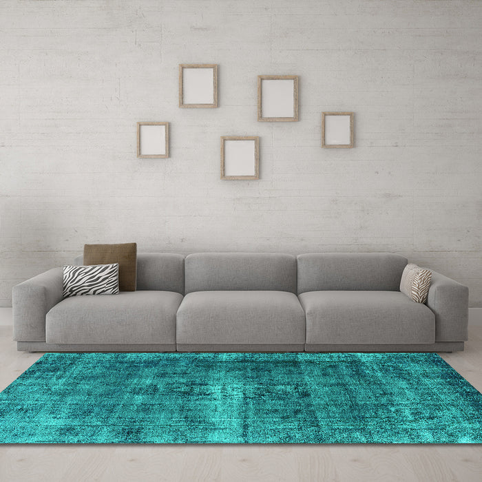 Machine Washable Oriental Turquoise Industrial Area Rugs in a Living Room,, wshurb1205turq