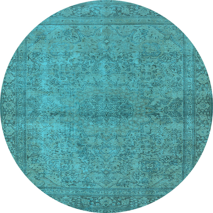 Round Machine Washable Oriental Light Blue Industrial Rug, wshurb1206lblu
