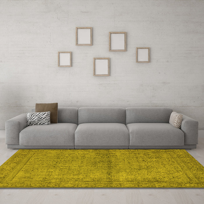 Machine Washable Oriental Yellow Industrial Rug in a Living Room, wshurb1206yw