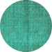 Round Oriental Turquoise Industrial Rug, urb1206turq