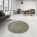 Round Mid-Century Modern Brown Oriental Rug in a Office, urb1206