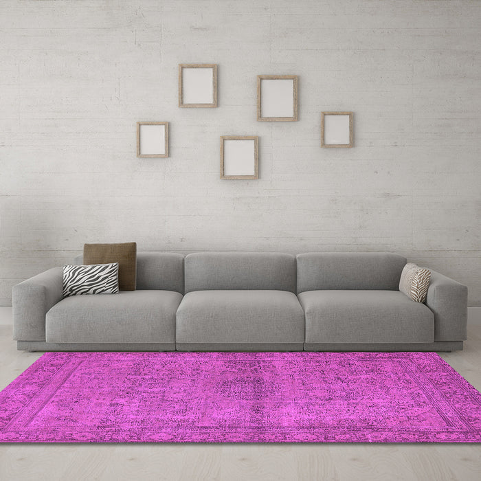 Machine Washable Oriental Pink Industrial Rug in a Living Room, wshurb1206pnk