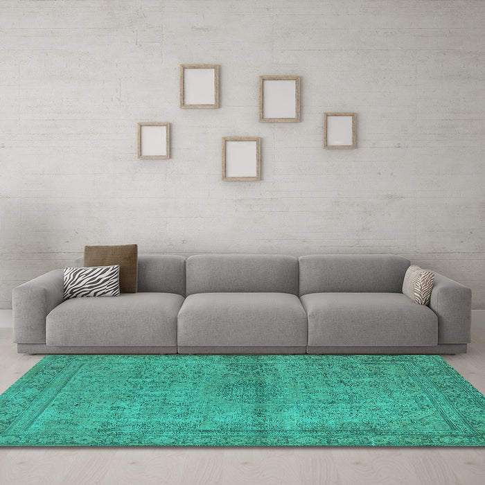 Machine Washable Oriental Turquoise Industrial Area Rugs in a Living Room,, wshurb1206turq