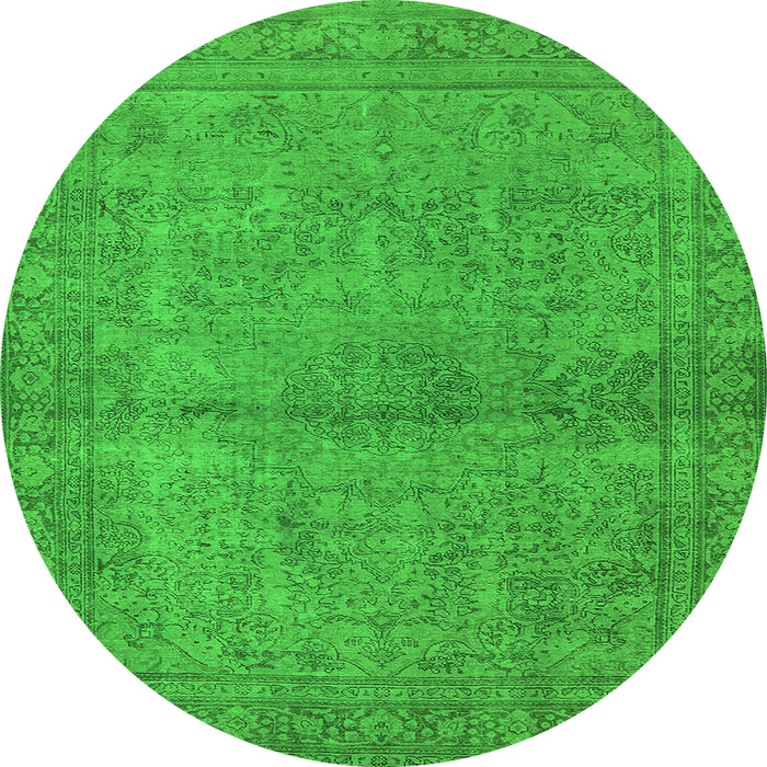 Round Machine Washable Oriental Green Industrial Area Rugs, wshurb1206grn