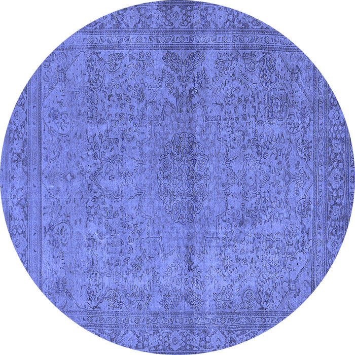Round Machine Washable Oriental Blue Industrial Rug, wshurb1206blu
