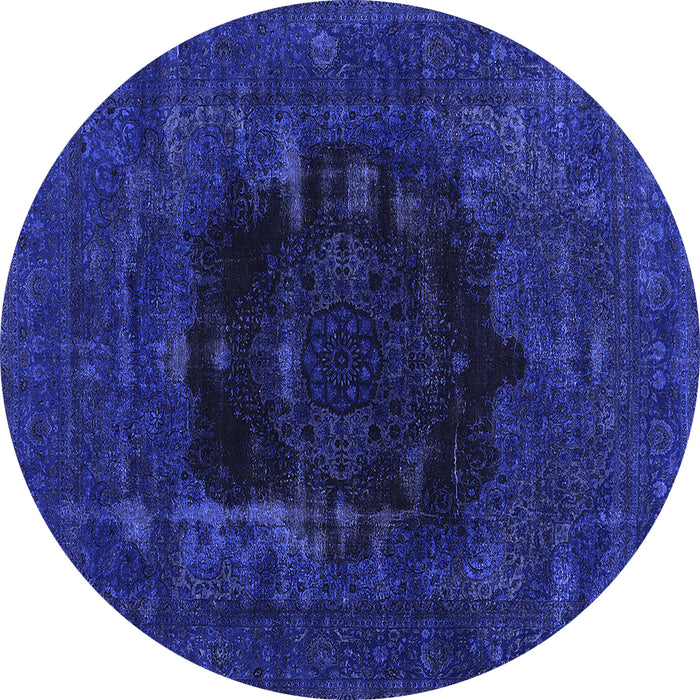 Round Machine Washable Persian Blue Bohemian Rug, wshurb1207blu