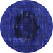 Round Machine Washable Persian Blue Bohemian Rug, wshurb1207blu