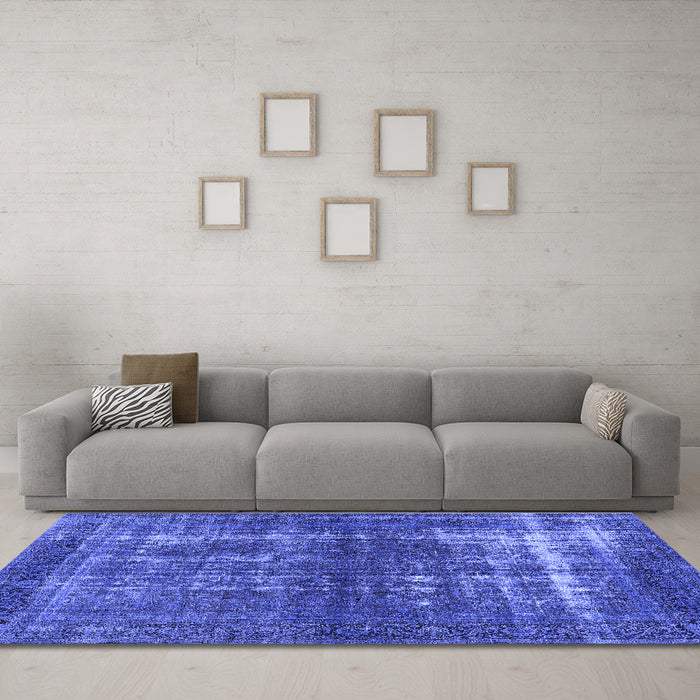 Machine Washable Persian Blue Bohemian Rug in a Living Room, wshurb1208blu
