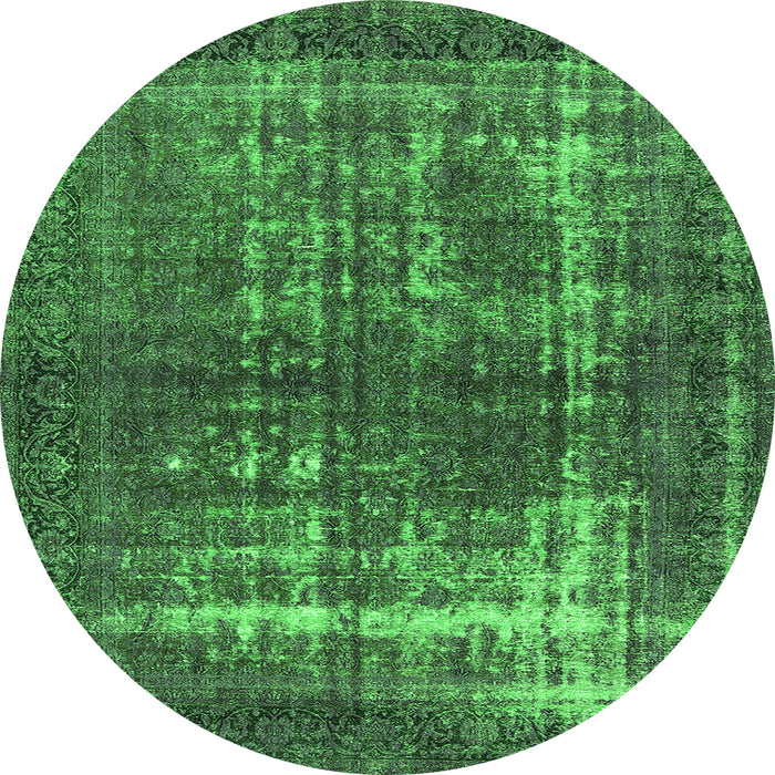 Round Machine Washable Persian Green Bohemian Area Rugs, wshurb1208grn