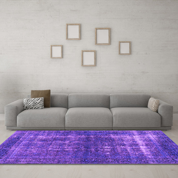 Machine Washable Persian Purple Bohemian Area Rugs in a Living Room, wshurb1208pur