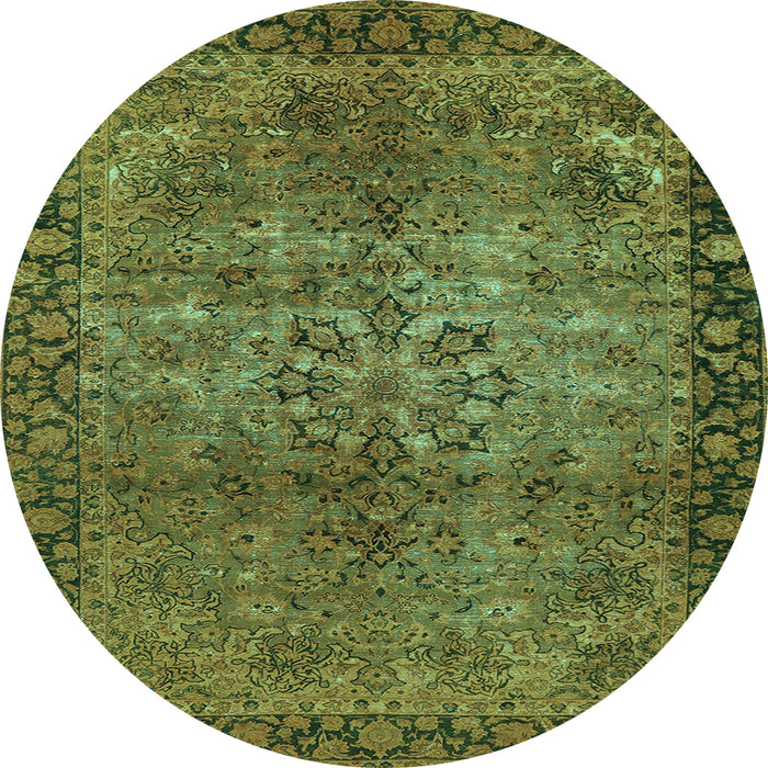 Round Machine Washable Oriental Light Blue Industrial Rug, wshurb1209lblu