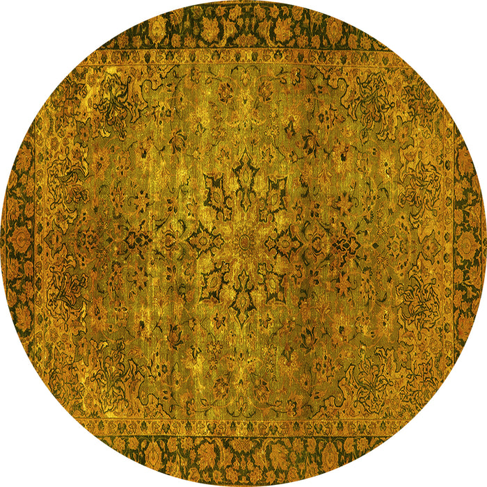 Round Machine Washable Oriental Yellow Industrial Rug, wshurb1209yw