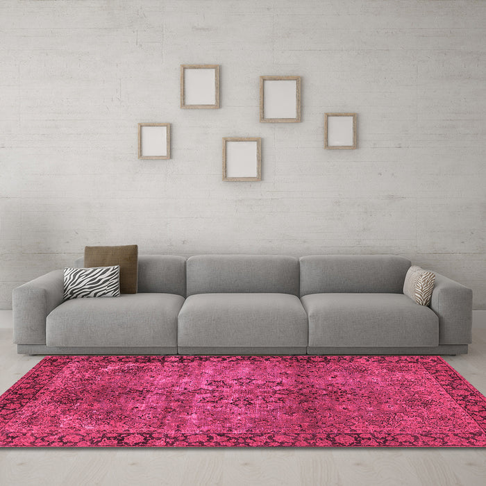 Machine Washable Oriental Pink Industrial Rug in a Living Room, wshurb1209pnk