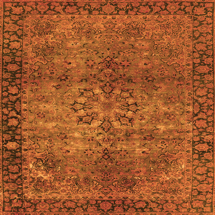 Square Machine Washable Oriental Orange Industrial Area Rugs, wshurb1209org