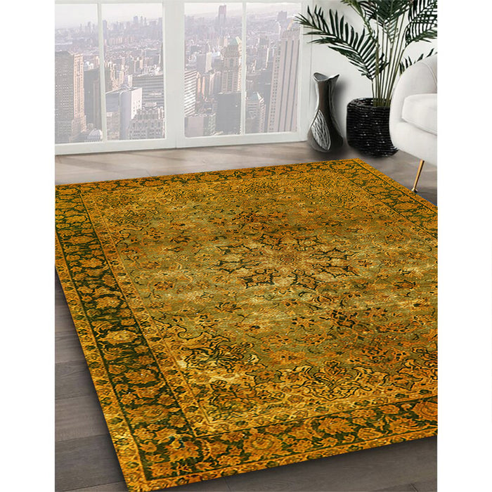 Mid-Century Modern Orange Oriental Rug in Family Room, urb1209