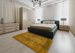 Mid-Century Modern Orange Oriental Rug in a Bedroom, urb1209