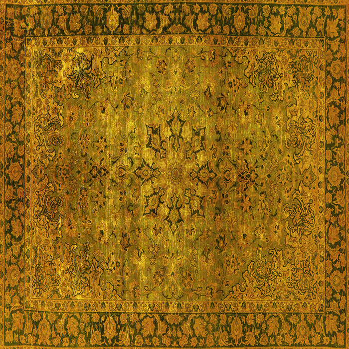 Square Machine Washable Oriental Yellow Industrial Rug, wshurb1209yw