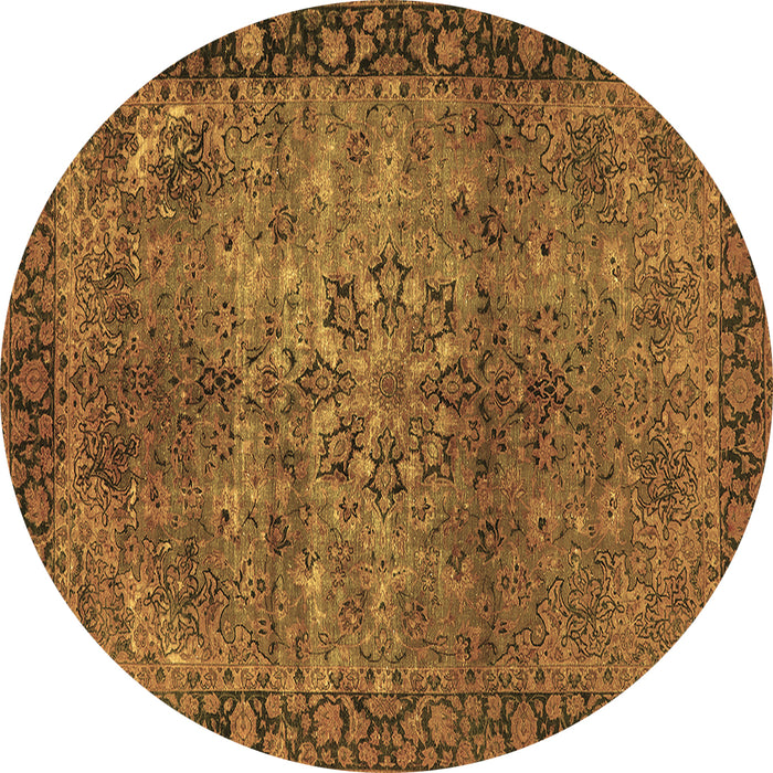 Round Oriental Brown Industrial Rug, urb1209brn