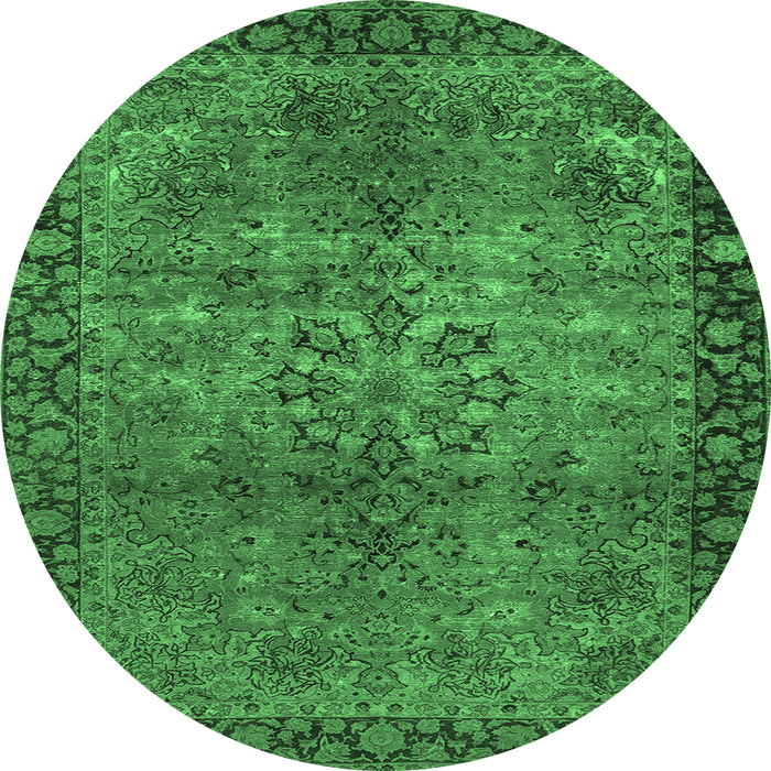 Round Machine Washable Oriental Emerald Green Industrial Area Rugs, wshurb1209emgrn