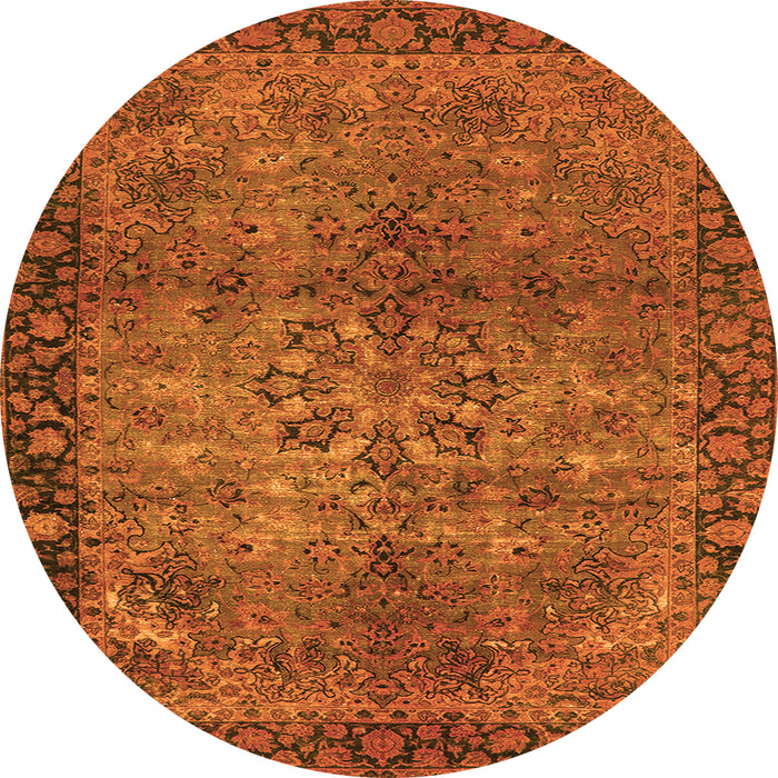 Round Machine Washable Oriental Orange Industrial Area Rugs, wshurb1209org