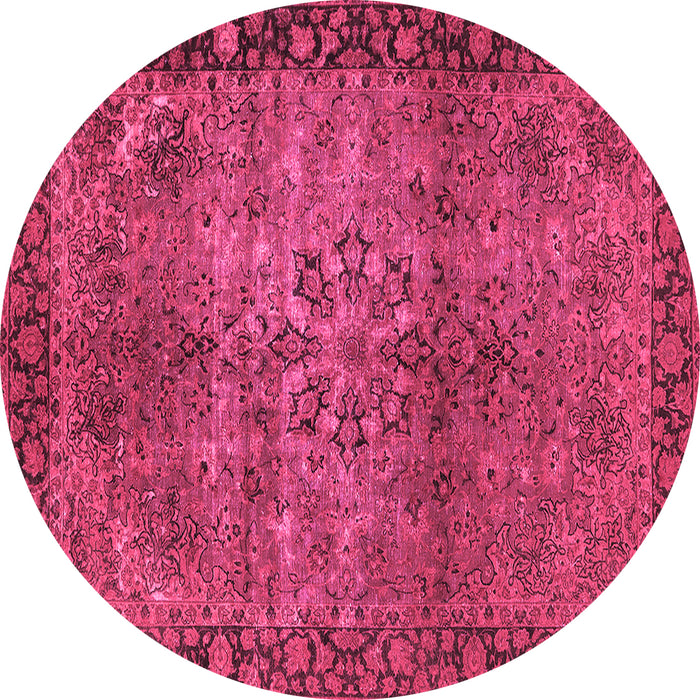 Round Machine Washable Oriental Pink Industrial Rug, wshurb1209pnk