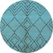 Round Machine Washable Solid Light Blue Modern Rug, wshurb1211lblu