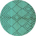 Round Machine Washable Solid Turquoise Modern Area Rugs, wshurb1211turq