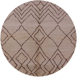 Round Mid-Century Modern Khaki Rose Pink Solid Rug, urb1211