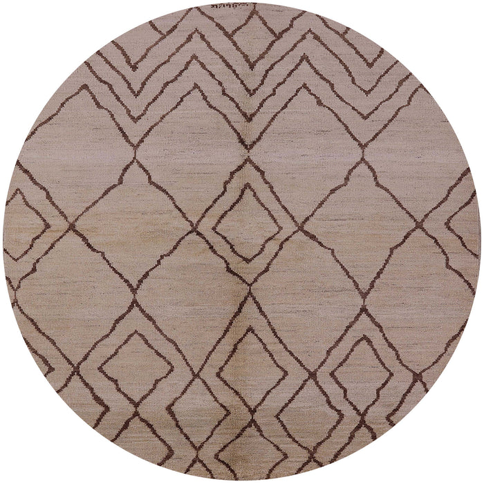 Round Mid-Century Modern Khaki Rose Pink Solid Rug, urb1211