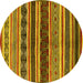 Round Machine Washable Solid Yellow Modern Rug, wshurb1212yw