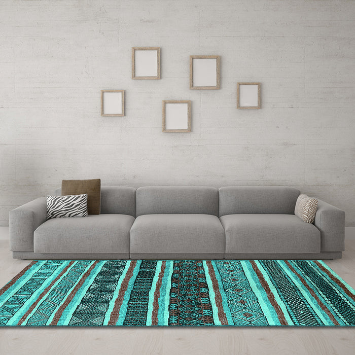 Machine Washable Solid Turquoise Modern Area Rugs in a Living Room,, wshurb1212turq