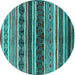 Round Machine Washable Solid Turquoise Modern Area Rugs, wshurb1212turq