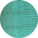 Round Machine Washable Solid Turquoise Modern Area Rugs, wshurb1213turq