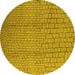 Round Machine Washable Solid Yellow Modern Rug, wshurb1213yw