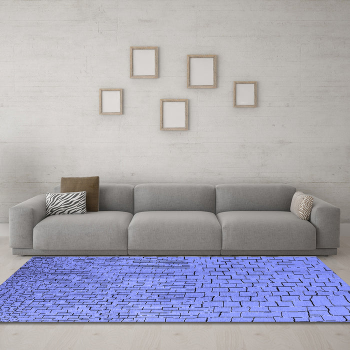 Machine Washable Solid Blue Modern Rug in a Living Room, wshurb1213blu