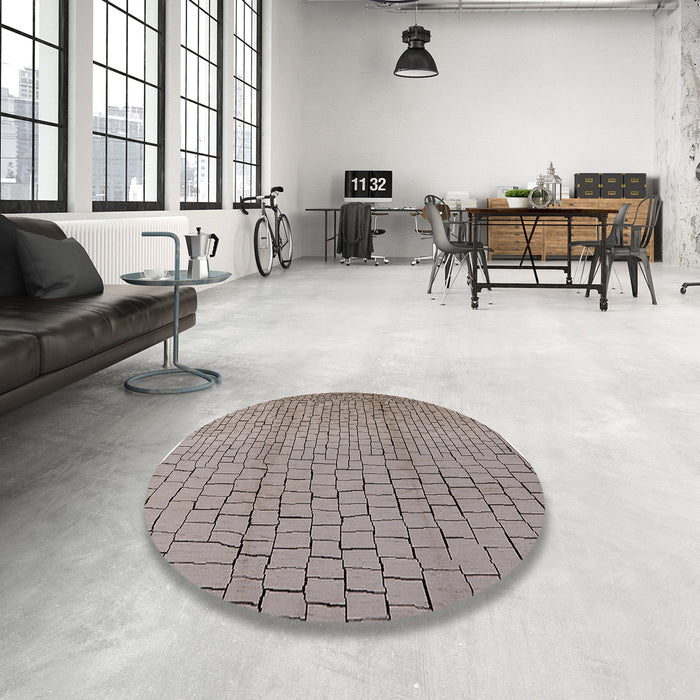 Round Machine Washable Industrial Modern Sandstone Brown Rug in a Office, wshurb1213