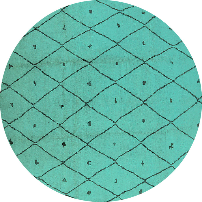Round Machine Washable Solid Turquoise Modern Area Rugs, wshurb1214turq