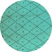 Round Machine Washable Solid Turquoise Modern Area Rugs, wshurb1214turq