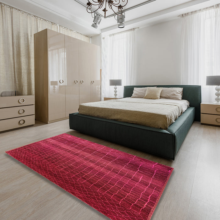Mid-Century Modern Red Solid Rug in a Bedroom, urb1215