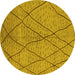 Round Machine Washable Solid Yellow Modern Rug, wshurb1216yw