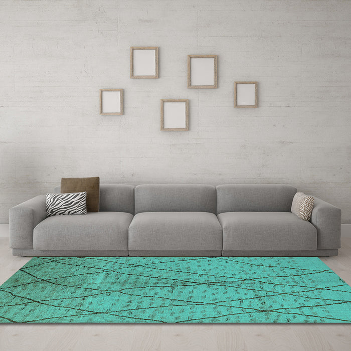 Machine Washable Solid Turquoise Modern Area Rugs in a Living Room,, wshurb1216turq