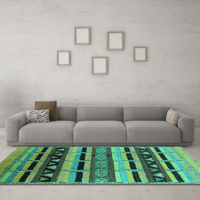 Machine Washable Solid Turquoise Modern Area Rugs in a Living Room,, wshurb1217turq