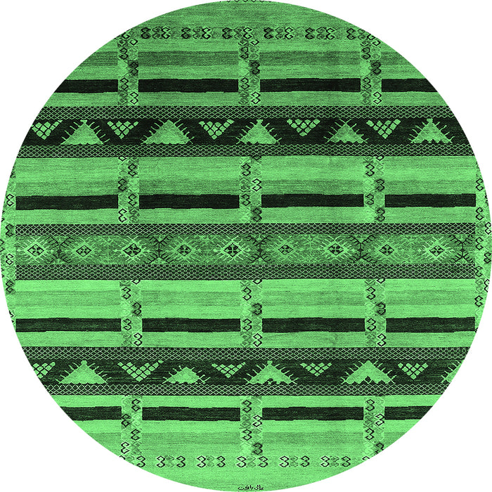 Round Machine Washable Solid Emerald Green Modern Area Rugs, wshurb1217emgrn