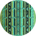 Round Machine Washable Solid Turquoise Modern Area Rugs, wshurb1217turq