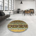 Round Mid-Century Modern Dark Brown Solid Rug in a Office, urb1217