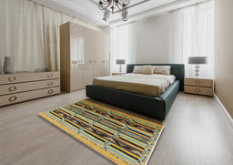 Mid-Century Modern Dark Brown Solid Rug in a Bedroom, urb1217